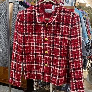 VTG. Red Plaid Blazer with Gold Buttons